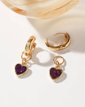 Load image into Gallery viewer, Heart's Accelerated Huggie Hoop Earring Gold - Plum Druzy by Luna Norte
