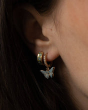 Load image into Gallery viewer, Blue Butterfly Enamel Huggie Earrings by Fable England