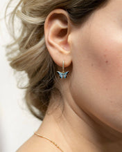 Load image into Gallery viewer, Blue Butterfly Enamel Huggie Earrings by Fable England
