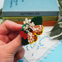Load image into Gallery viewer, Garden Tiger Moth and Strawberry Brooch