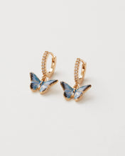 Load image into Gallery viewer, Blue Butterfly Enamel Huggie Earrings by Fable England