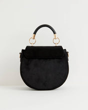 Load image into Gallery viewer, Deer & Moon Embroidered Black Velvet Saddle Purse by Fable England