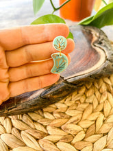 Load image into Gallery viewer, Floral Moon Porcelain Earrings: Light Blue by Wolf and Clay