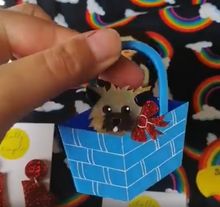 Load image into Gallery viewer, Dolly Dimple Design Dog In Basket Brooch - Brown