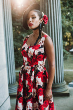 Load image into Gallery viewer, Skulls and roses print dress