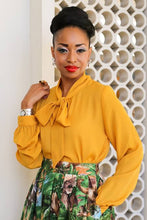 Load image into Gallery viewer, Retrolicious mustard vintage style Long Sleeve Bow Top