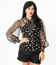 Load image into Gallery viewer, Unique Vintage Black & White Daisy Print Sheer Gwen Blouse (Size S left)