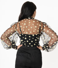 Load image into Gallery viewer, Unique Vintage Black & White Daisy Print Sheer Gwen Blouse (Size S left)