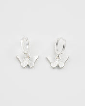 Load image into Gallery viewer, Blue Butterfly Silver Huggie Earrings by Fable England
