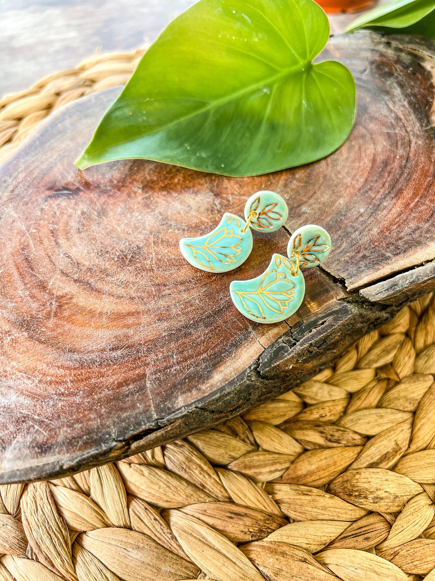 Floral Moon Porcelain Earrings: Light Blue by Wolf and Clay