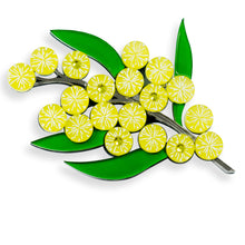 Load image into Gallery viewer, Betty Blossom Orgalica handmade acrylic colourful wattle brooch Sydney Australia
