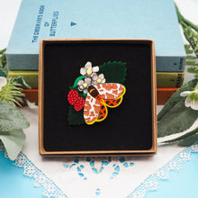 Load image into Gallery viewer, Garden Tiger Moth and Strawberry Brooch
