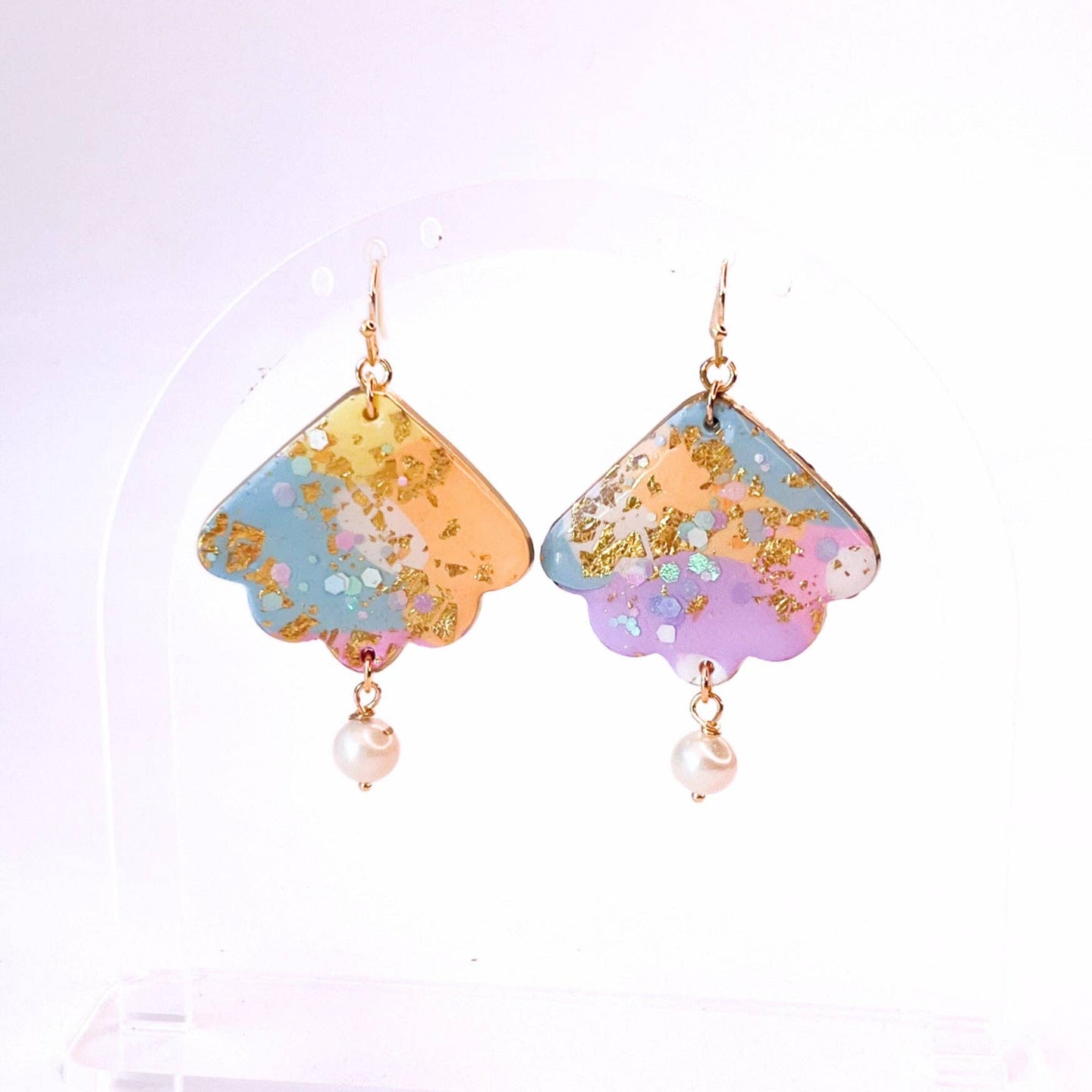 Pastel Rainbow Fan Pearl Earrings by Isla & Marigold