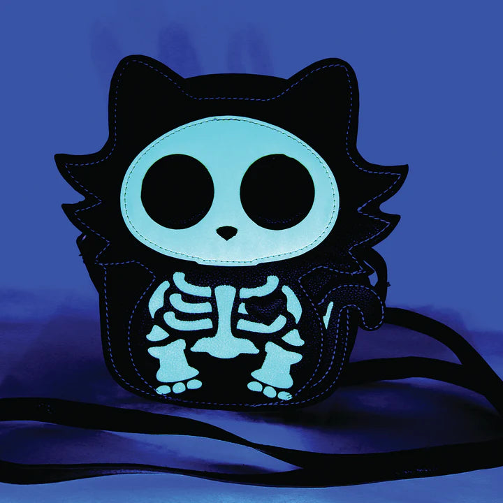 Glow in the Dark Sugar Skull Cat Crossbody Bag