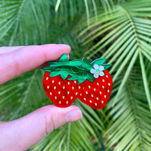 Load image into Gallery viewer, Betty Blossom Berry Sweet handmade acrylic strawberry brooch ivory
