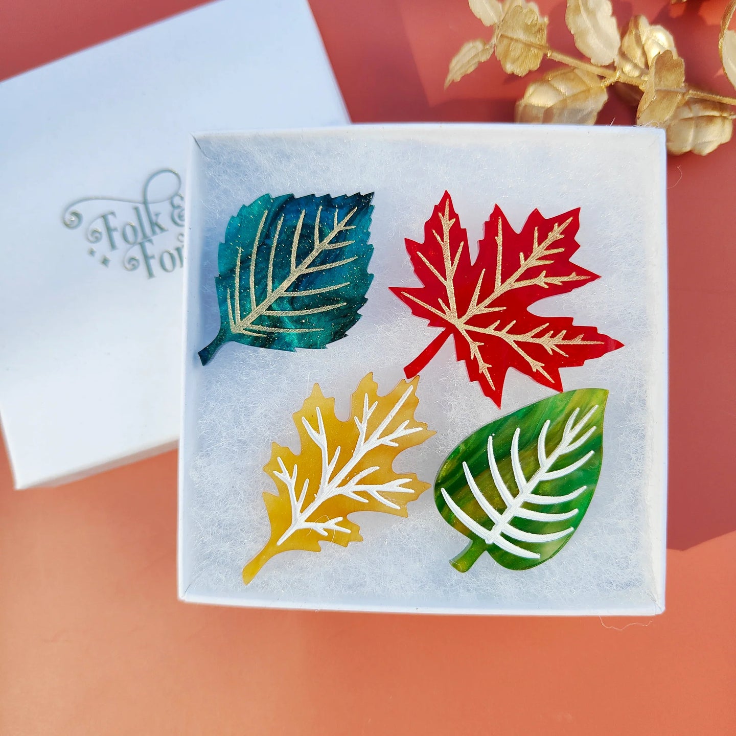 handmade leaves mini brooch set lovely gift in beautiful packaging