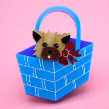 Load image into Gallery viewer, Dolly Dimple Design Dog In Basket Brooch - Brown

