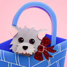 Load image into Gallery viewer, Dolly Dimple Design Dog In Basket Brooch - White
