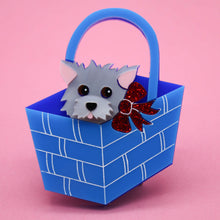 Load image into Gallery viewer, Dolly Dimple Design Dog In Basket Brooch - White
