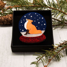 Load image into Gallery viewer, Dolly Dimple Design Fox Snowglobe Acrylic Brooch
