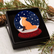 Load image into Gallery viewer, Dolly Dimple Design Fox Snowglobe Acrylic Brooch
