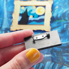 Load image into Gallery viewer, Dolly Dimple Design &#39;The Starry Night&#39; Painting Brooch and Mini Label Brooch Set
