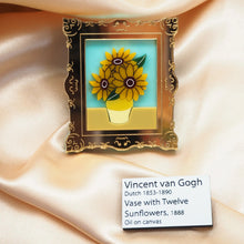 Load image into Gallery viewer, Dolly Dimple Design &#39;Twelve Sunflowers in a Vase&#39; Painting Brooch and Mini Label Brooch Set

