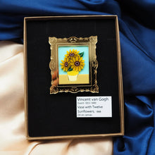 Load image into Gallery viewer, Dolly Dimple Design &#39;Twelve Sunflowers in a Vase&#39; Painting Brooch and Mini Label Brooch Set
