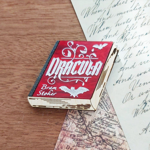 Blood red coloured Dracula book brooch