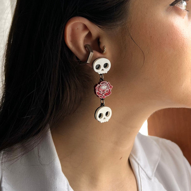 PolyPaige Skull Rose Earrings