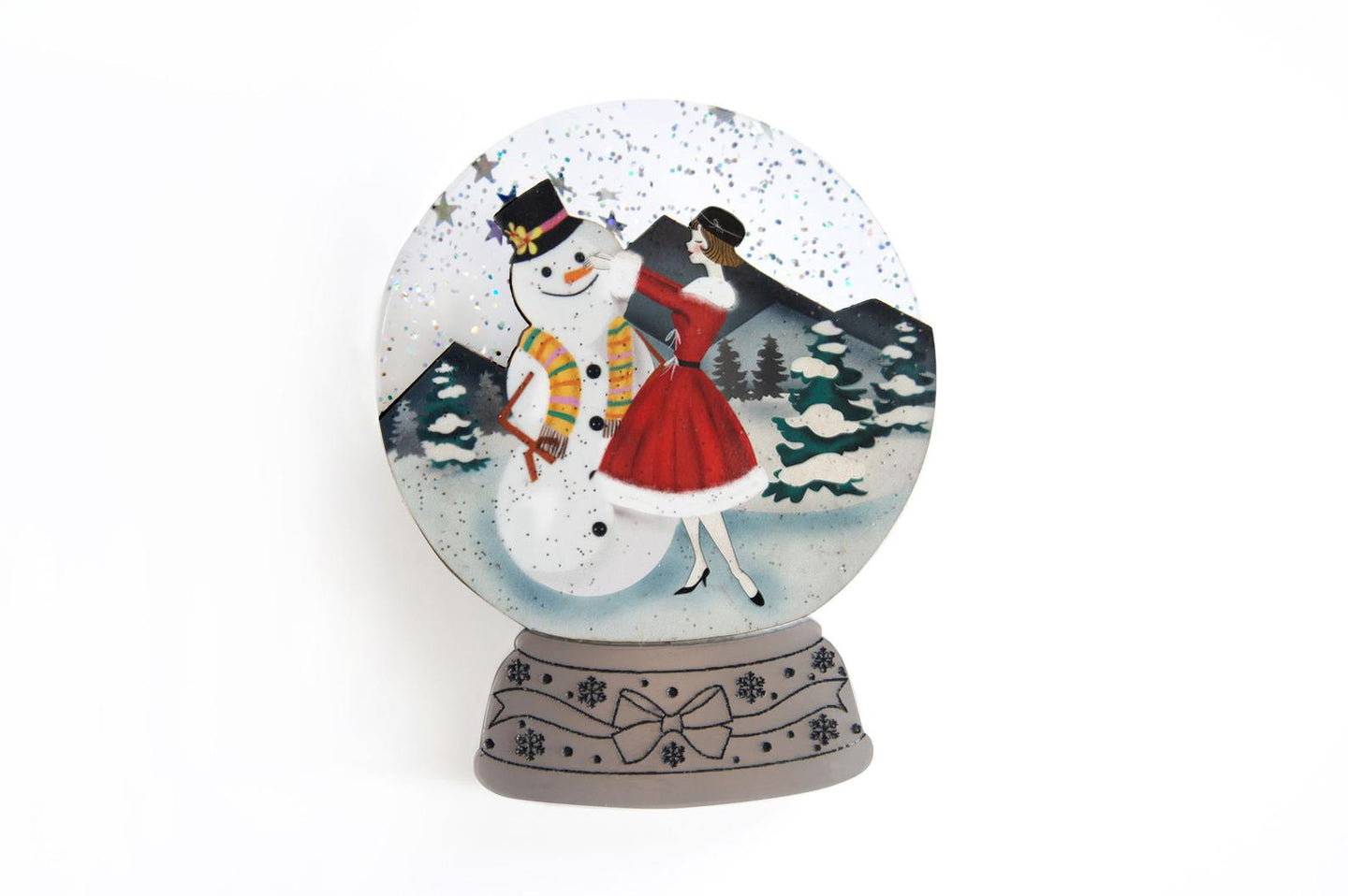 LaliBlue Girl With Snowman Snow Globe brooch quirky fashion retro vintage style