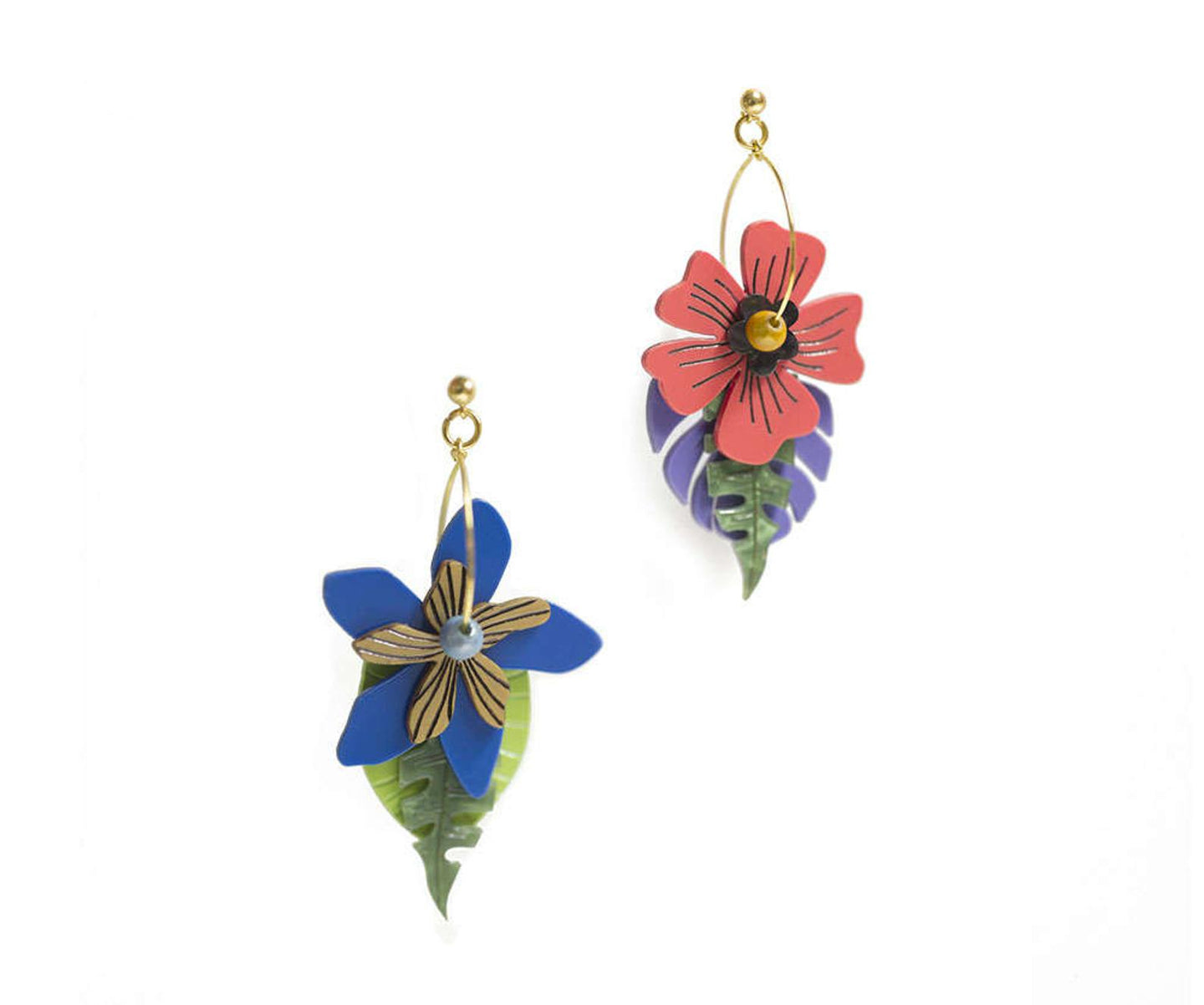 LaliBlue Tropical Flower acrylic earrings quirky fashion retro vintage style