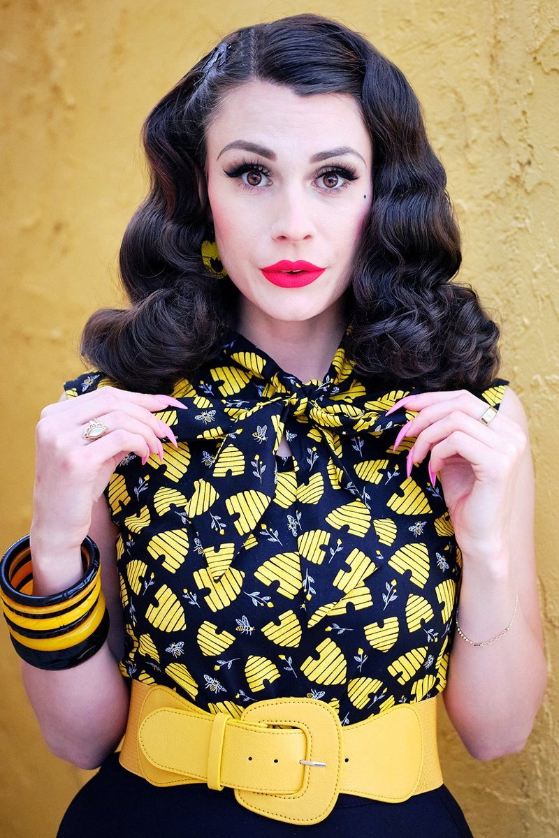 Honey hives print 1950s style bow top