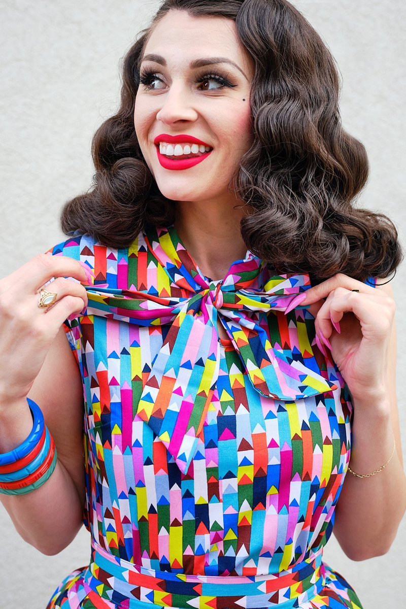 Pencils print 1950s style bow top
