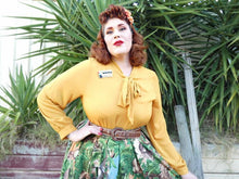 Load image into Gallery viewer, Retrolicious mustard vintage style Long Sleeve Bow Top
