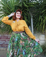 Load image into Gallery viewer, Retrolicious mustard vintage style Long Sleeve Bow Top
