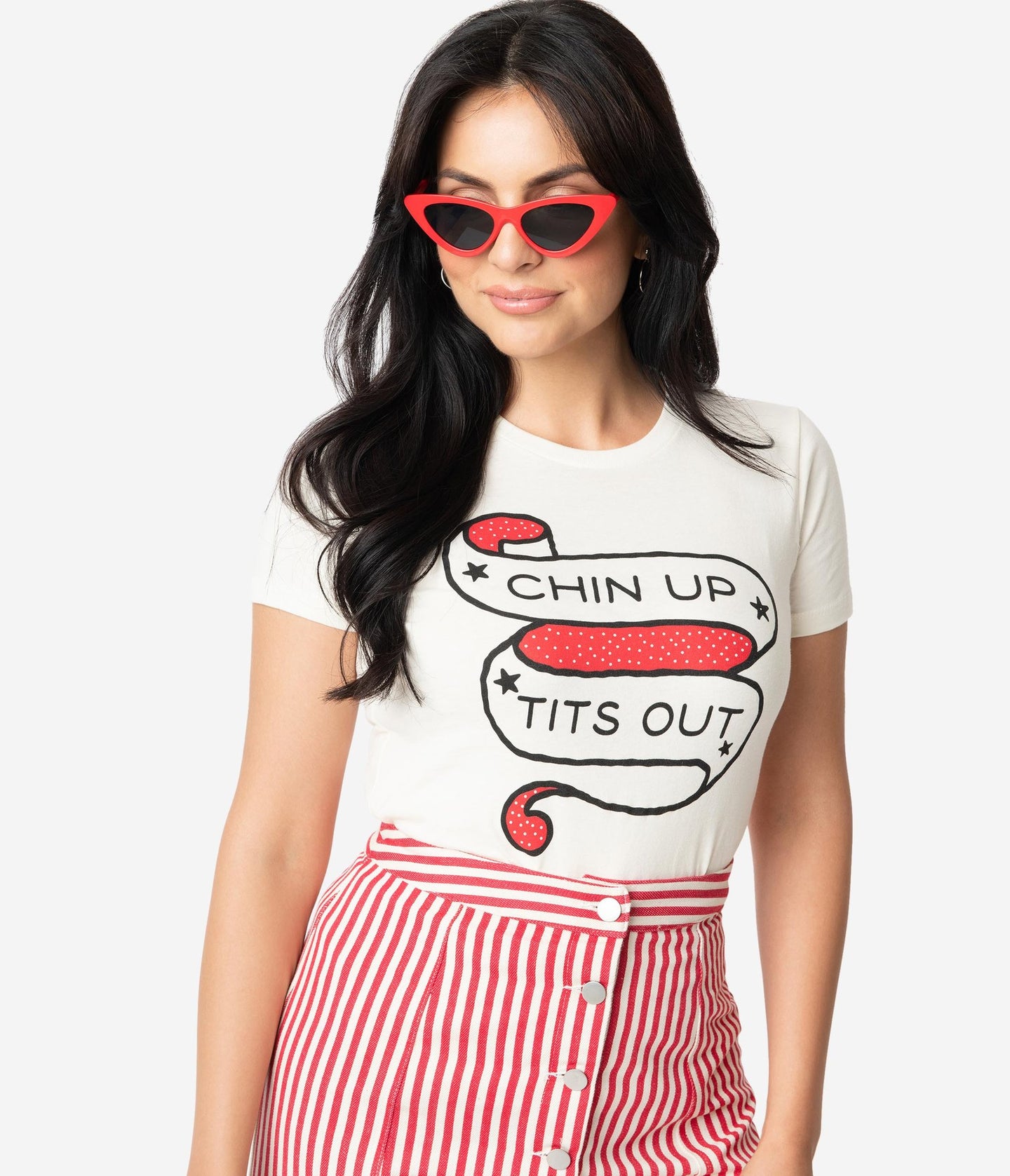 Unique Vintage Cream Chin Up Tits Out Womens Tee