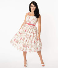 Load image into Gallery viewer, Unique Vintage White Eyelet &amp; Floral Print Darcy Swing Dress (size S left)
