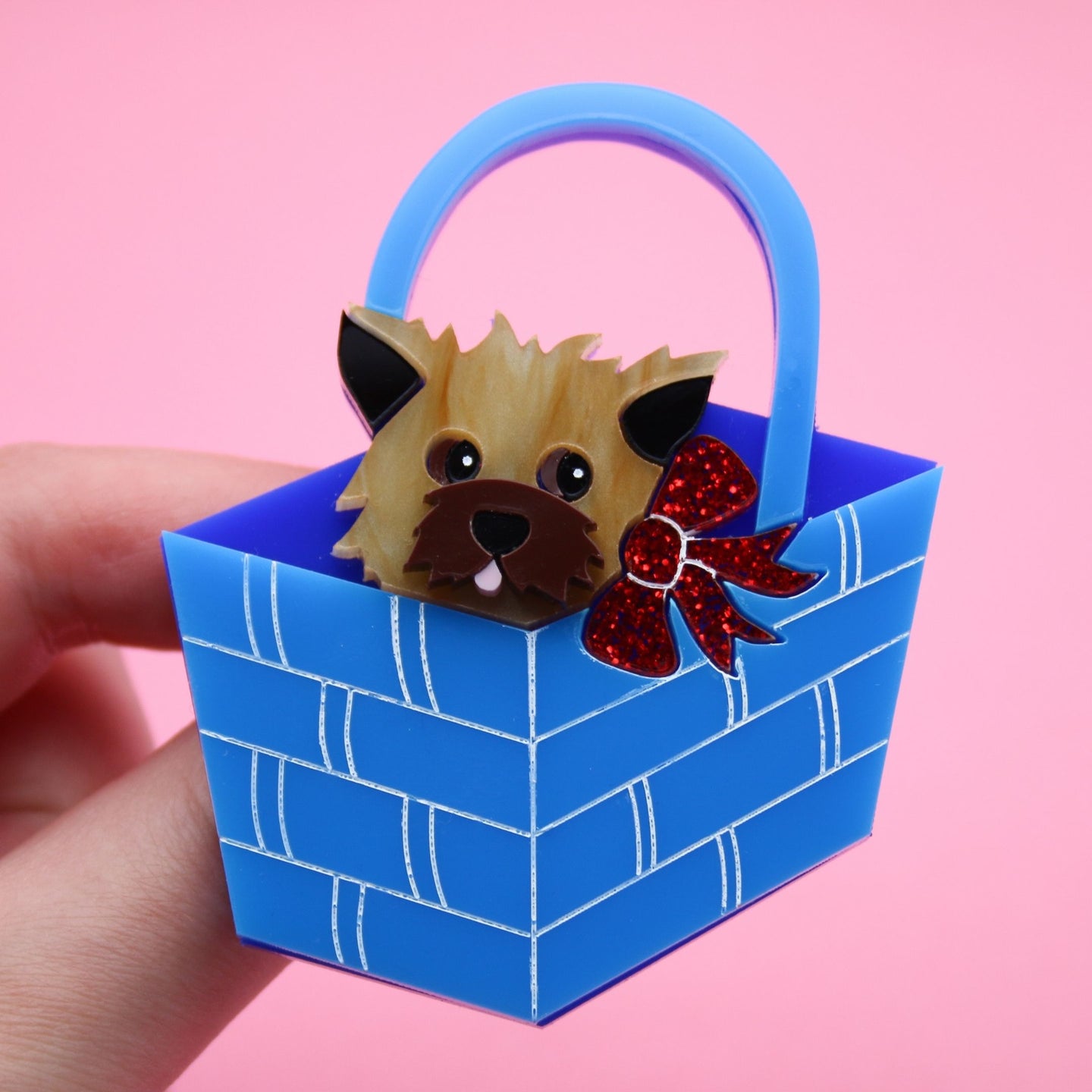 Dolly Dimple Design Dog In Basket Brooch - Brown