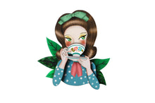 Load image into Gallery viewer, LaliBlue Girl Drinking Tea Brooch
