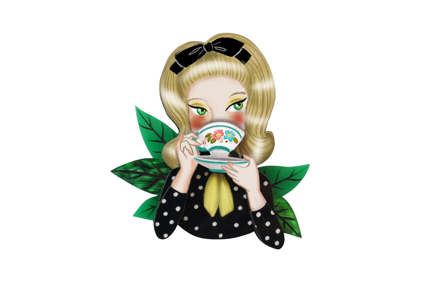 LaliBlue Girl Drinking Tea Brooch