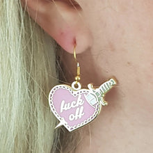Load image into Gallery viewer, Fuck Off Stiletto Heart Earrings
